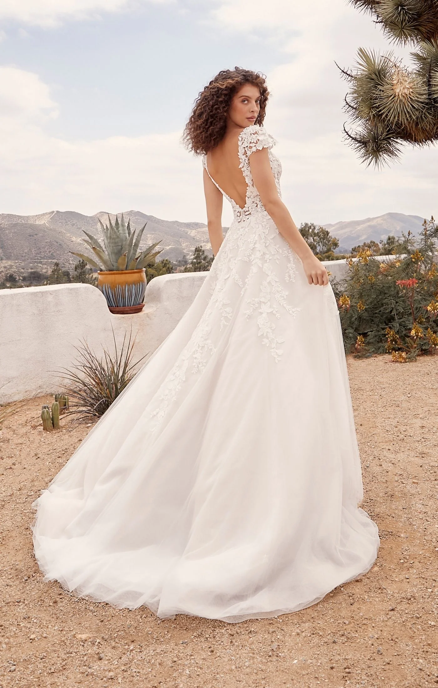 Casablanca Beloved BL435 Rusty A-Line Low Back Cap Sleeves V-Neck 3D Lace Appliques Floral Embroidered Train Wedding Gown - Image 2