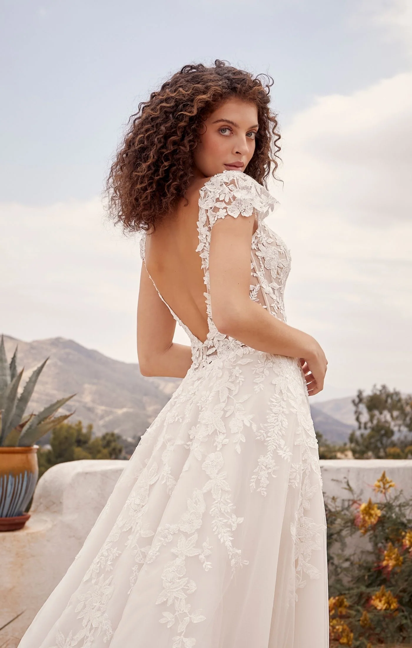 Casablanca Beloved BL435 Rusty A-Line Low Back Cap Sleeves V-Neck 3D Lace Appliques Floral Embroidered Train Wedding Gown - Image 3
