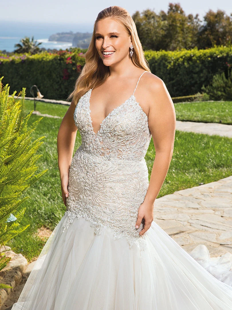 Casablanca Bridal 2359 Clara Size 10 Wedding Dress Mermaid Bridal Crystal Bodice V Neck - Image 5