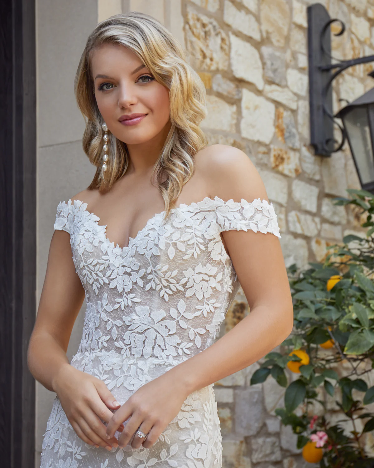 Casablanca Bridal 2446 Evelyn off the shoulder wedding dress Chantilly lace fit and flare - Image 3