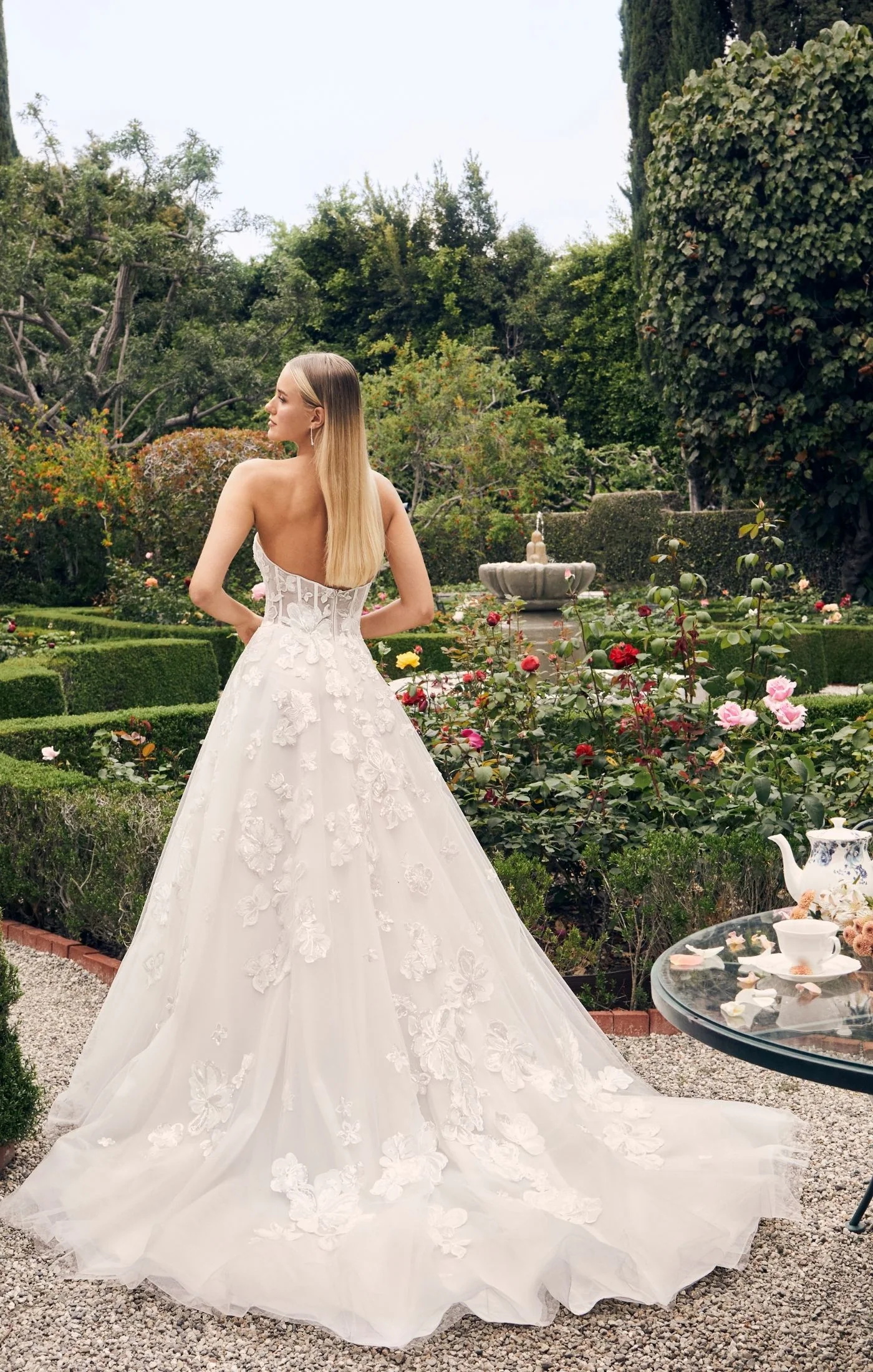Casablanca Bridal 2540 Elloise A-Line Ballgown Strapless Sheer Floral Corset Sweetheart Neckline Open Back Train Wedding Gown - Image 2