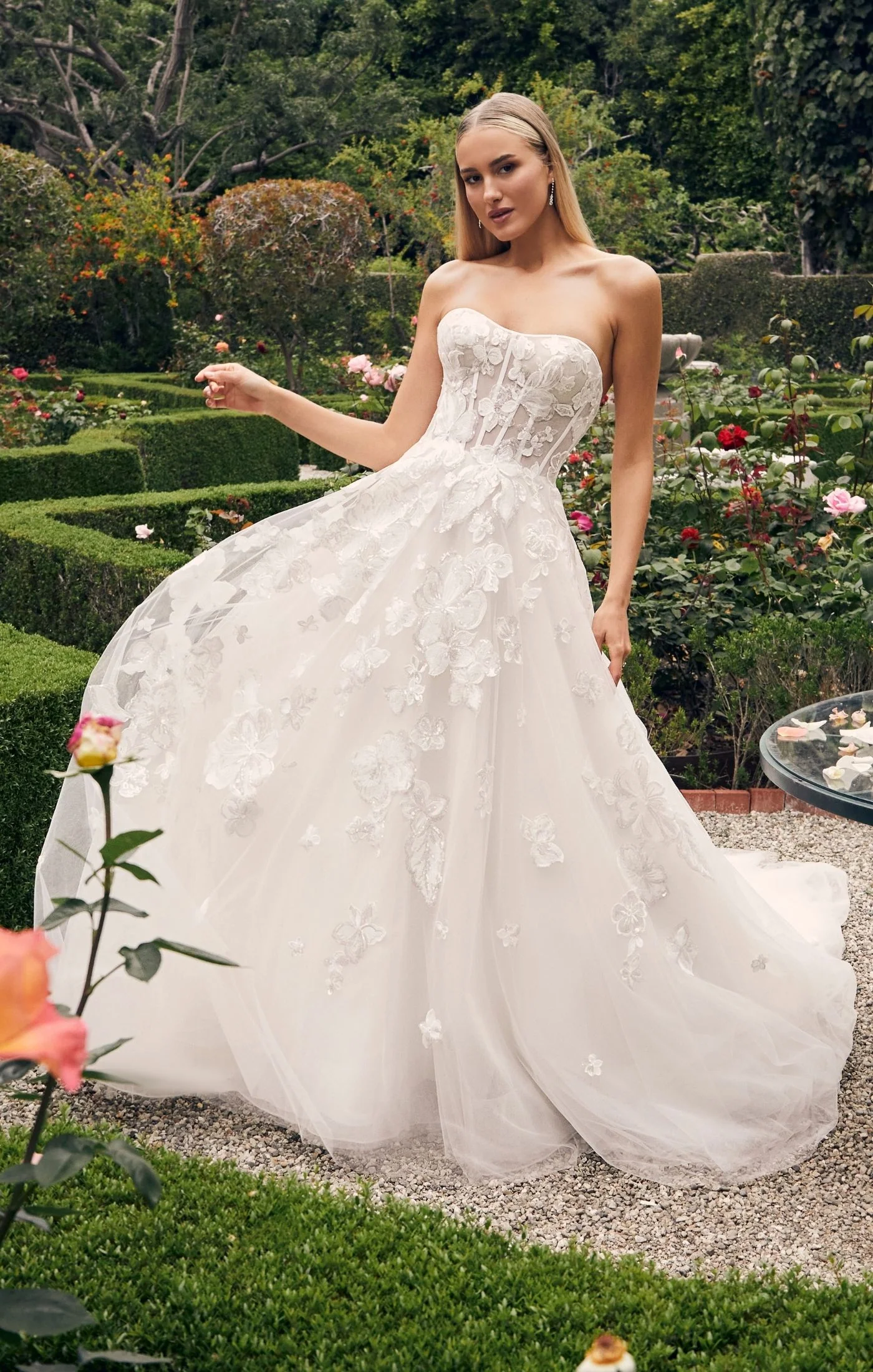 Casablanca Bridal 2540 Elloise A-Line Ballgown Strapless Sheer Floral Corset Sweetheart Neckline Open Back Train Wedding Gown - Image 3