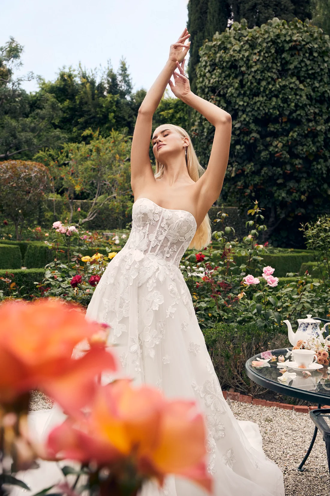 Casablanca Bridal 2540 Elloise A-Line Ballgown Strapless Sheer Floral Corset Sweetheart Neckline Open Back Train Wedding Gown - Image 6