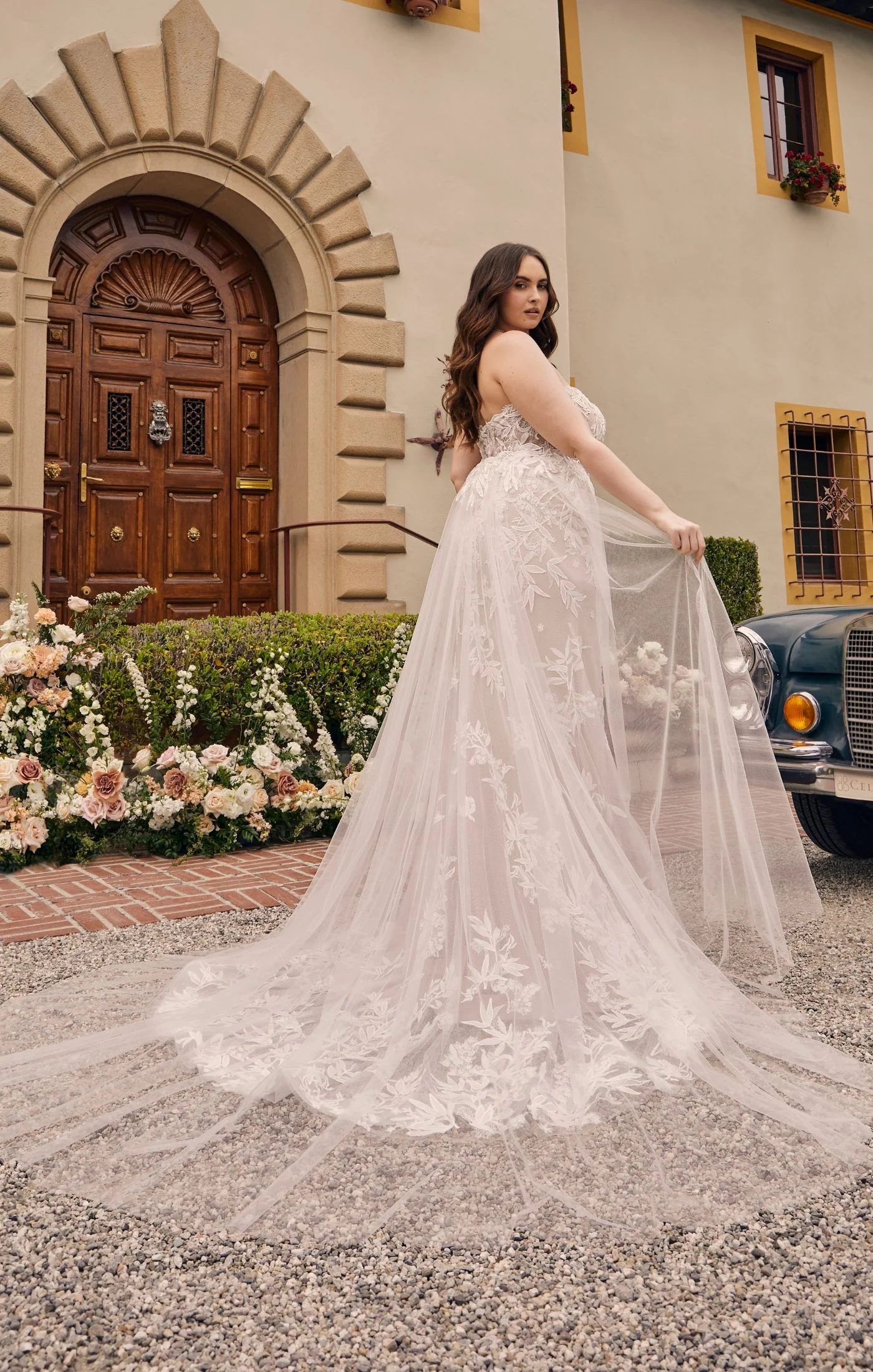 Casablanca Bridal 2548 Jacqueline A-Line Ballgown Off The Shoulder Sheer Floral Tulle Appliques Train Wedding Dress - Image 3