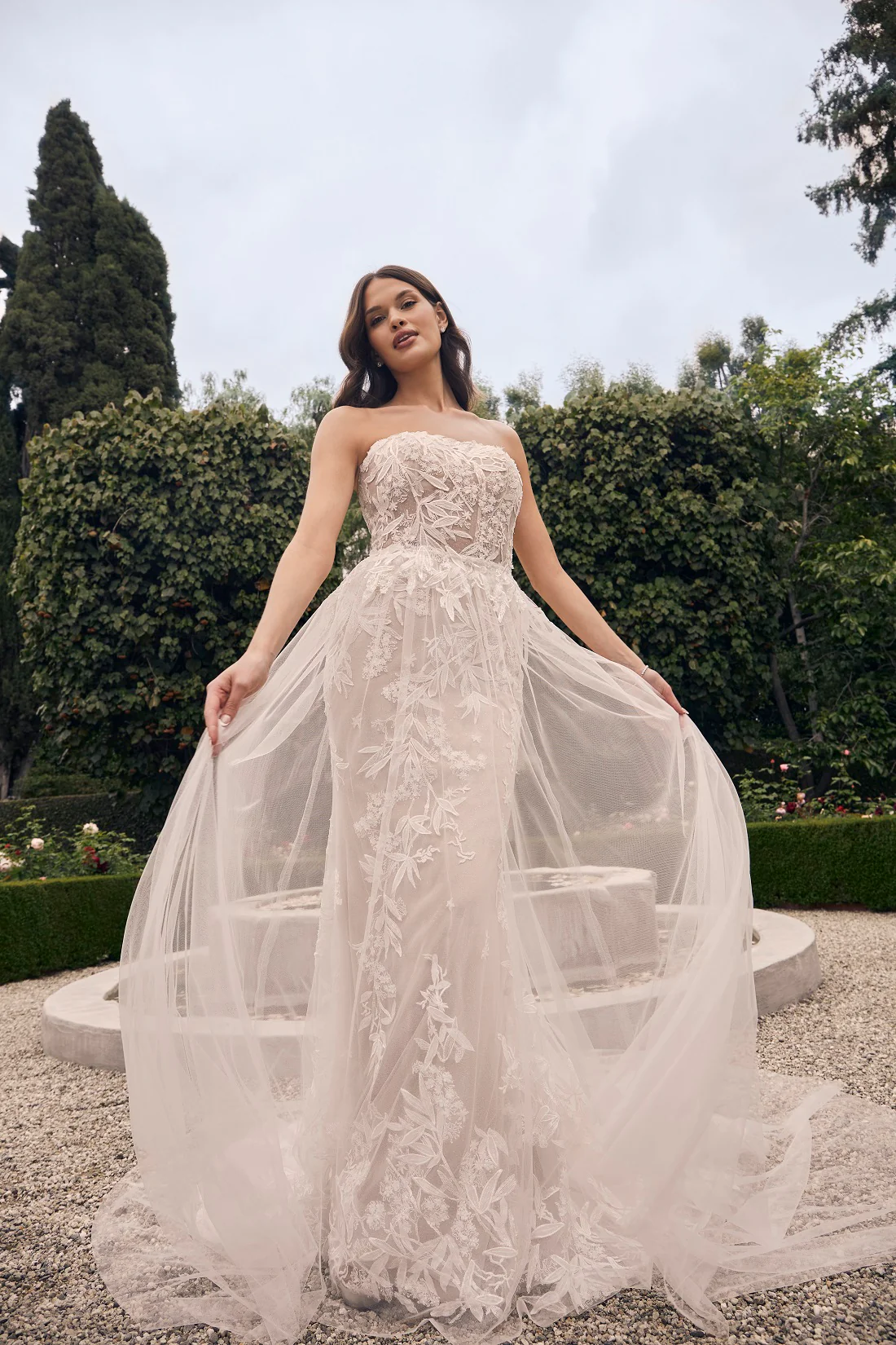 Casablanca Bridal 2548 Jacqueline A-Line Ballgown Off The Shoulder Sheer Floral Tulle Appliques Train Wedding Dress - Image 9