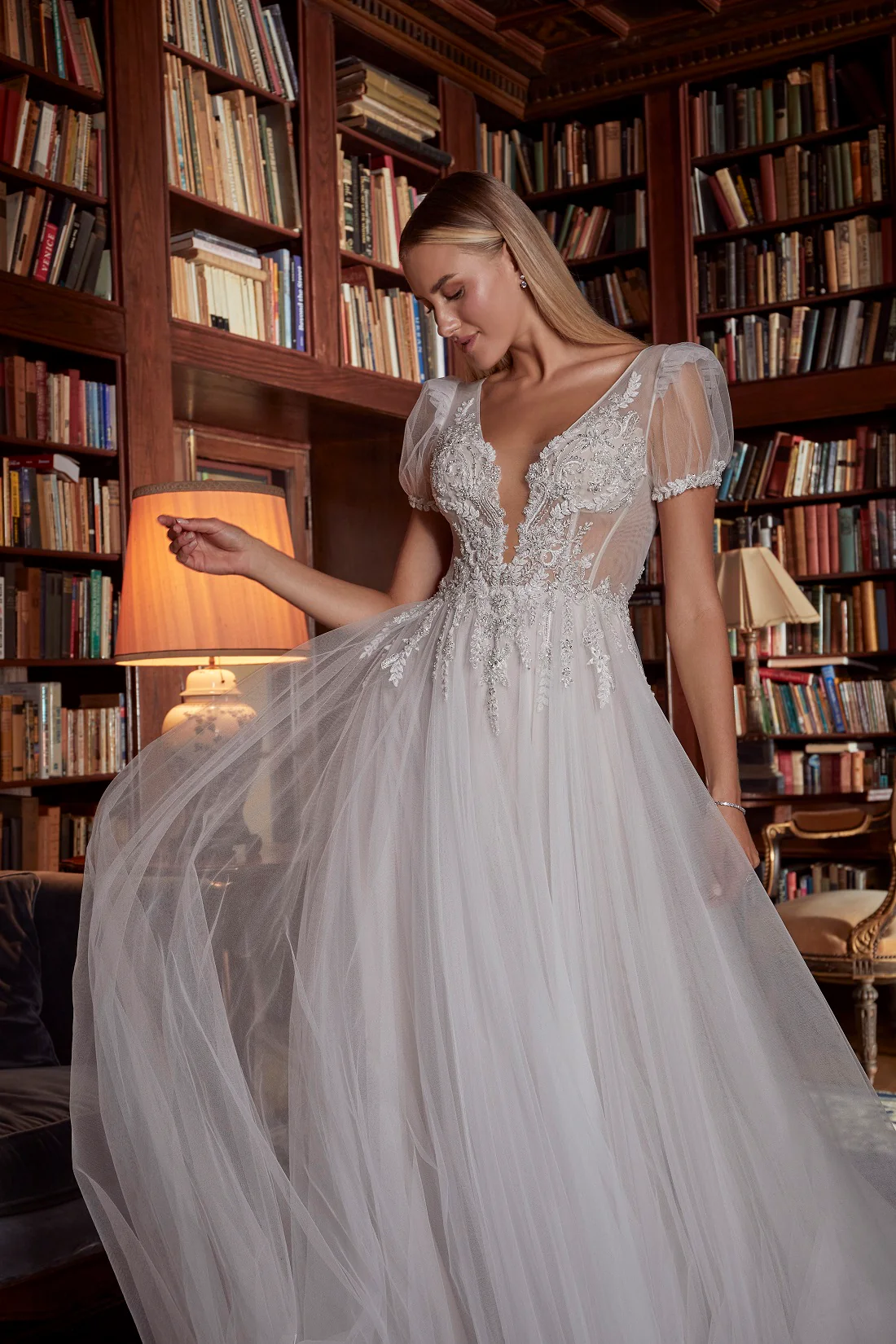 Casablanca Bridal 2555 Sabine Wedding Dress tulle A line skirt sheer short puff sleeve - Image 3