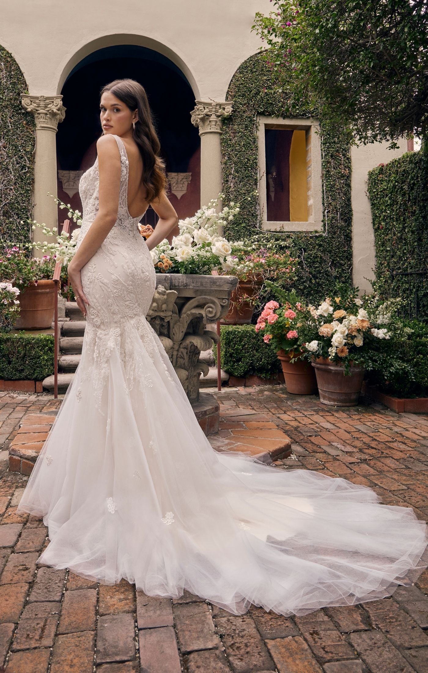 Casablanca Bridal 4546 Sylvie Mermaid Sweetheart Neckline Tulle Floral Lace Train Wedding Gown - Image 2