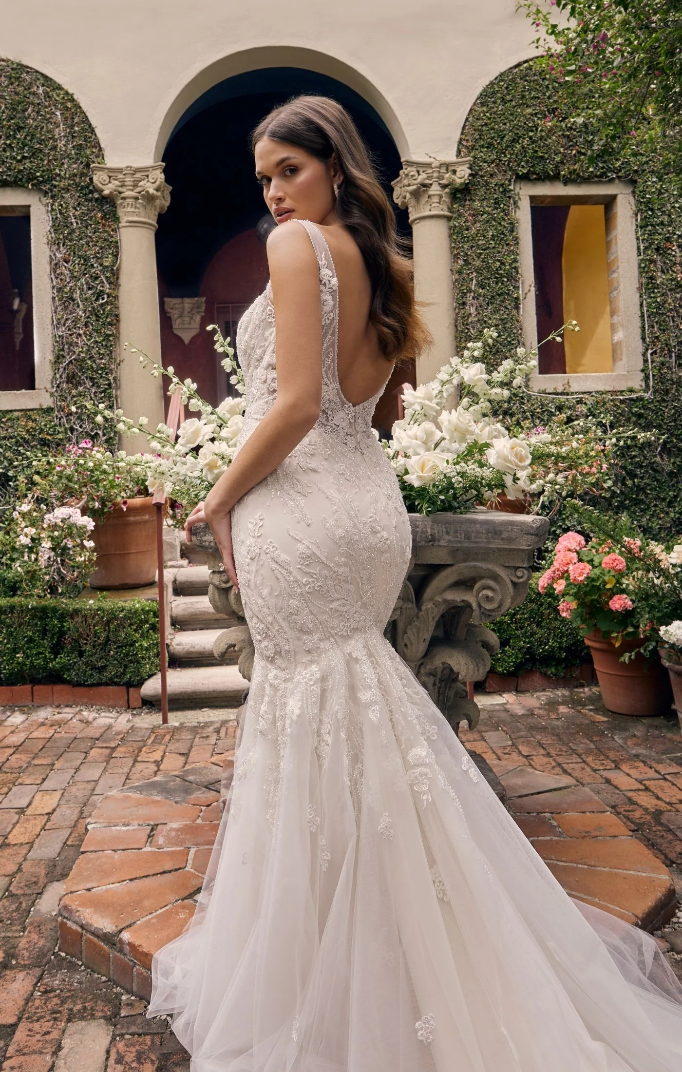 Casablanca Bridal 4546 Sylvie Mermaid Sweetheart Neckline Tulle Floral Lace Train Wedding Gown - Image 4