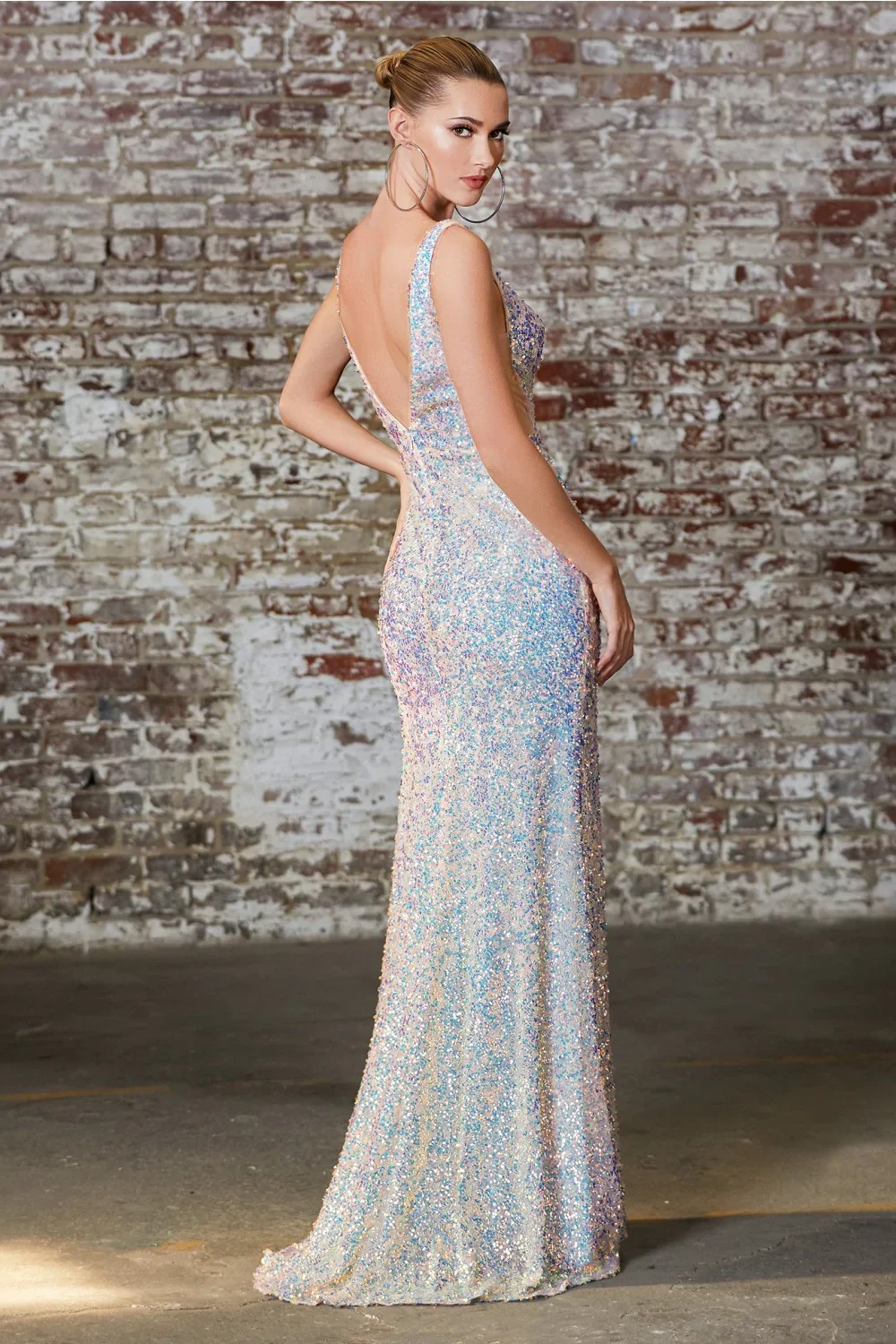 Ladivine CD187 Size 6 Long Fitted Sequin Prom Dress Slit Formal Gown V Neck Pageant Couture - Image 5