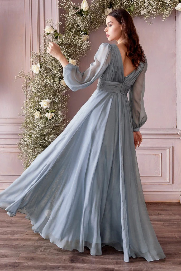 CD 0192 Size 8, 14 Long A Line Chiffon Long Sleeve Mother Of Dress Wedding Guest Gown - Image 2