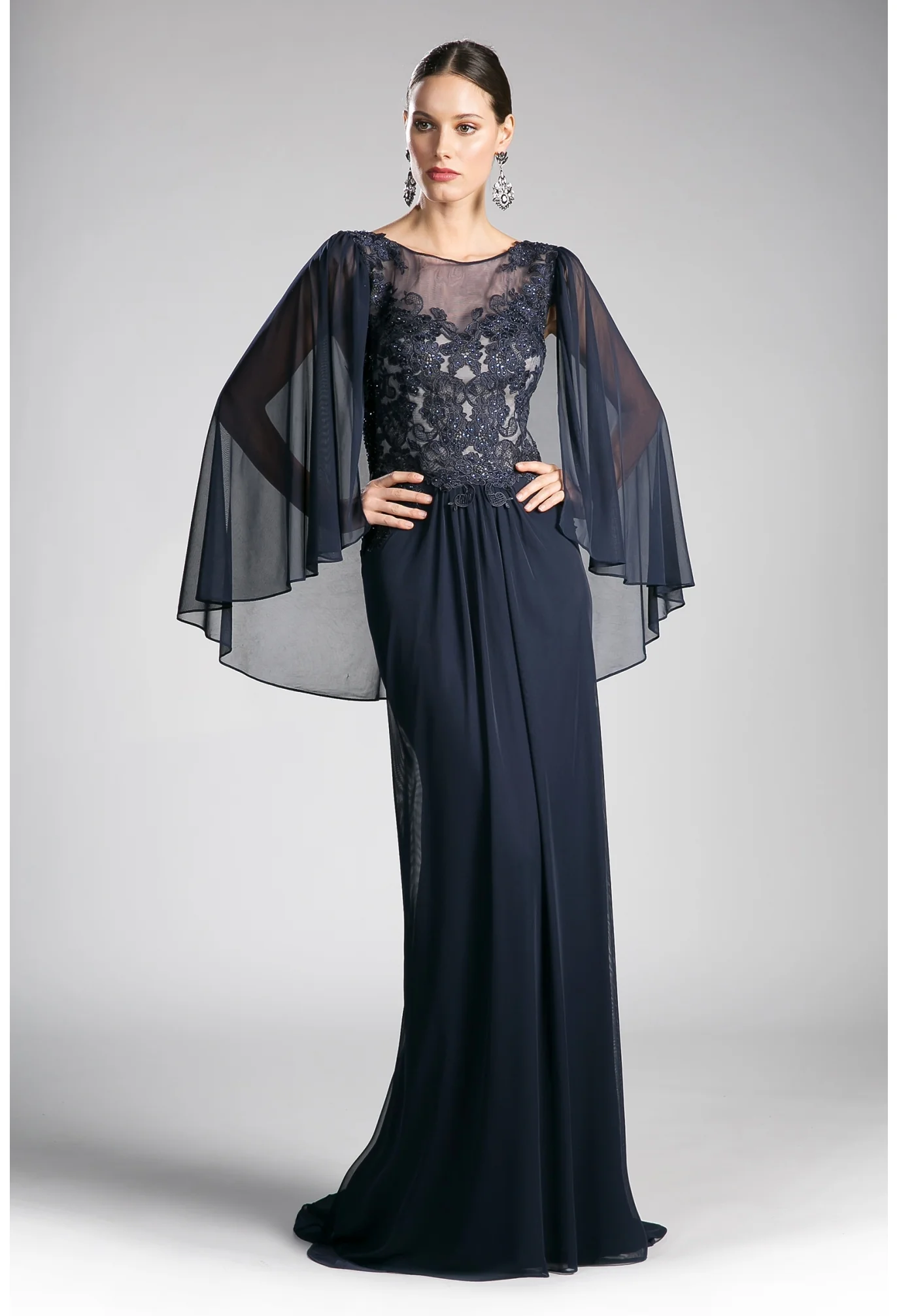 CD0001 Size 10 Burgundy Long Mother Of Chiffon Formal Dress Draped Cape Sleeve Lace - Image 4