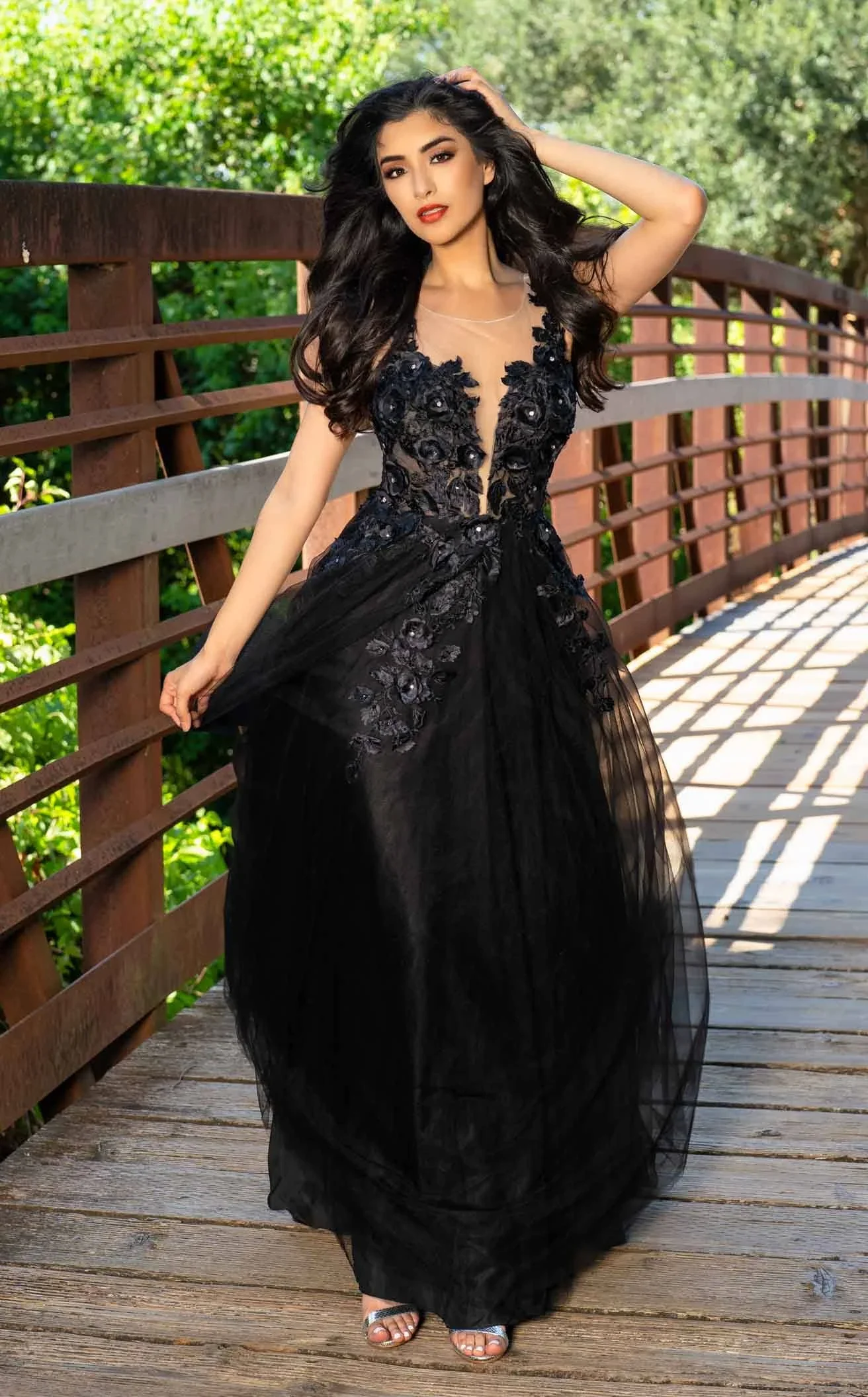 Cecilia Couture 1522 Sheer Black Wedding Dress Floral 3D Lace Ballgown High Neck Button - Image 3