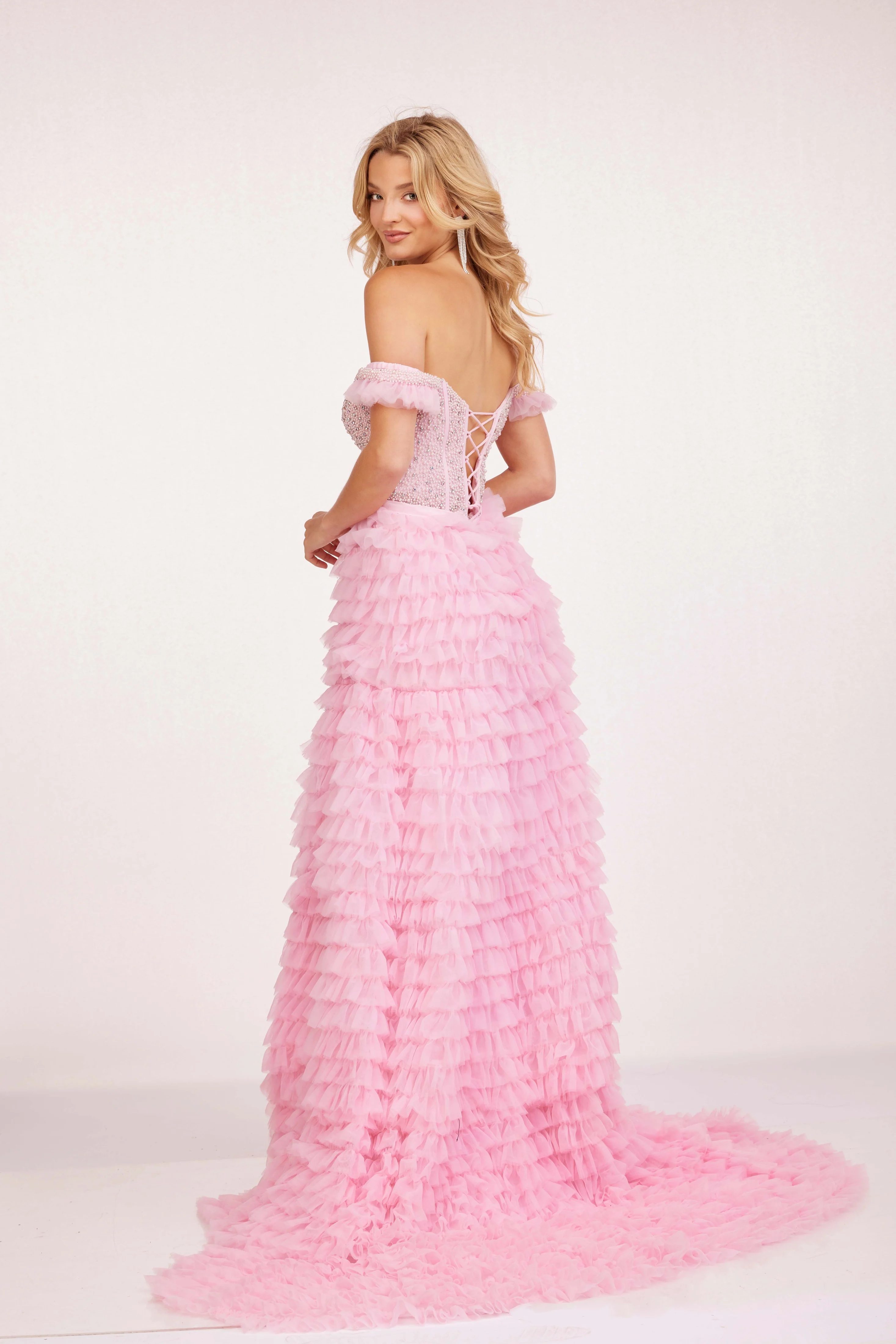 Cecilia Couture 2224 Ruffle A Line Maxi Slit off the Shoulder Prom Dress Formal Corset Gown - Image 4