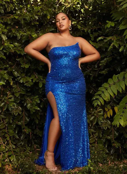 Cinderella Divine CH165 Black Evening Gown Size M (4) Long Fitted Asymmetrical Sequin Maxi Slit Formal Prom Dress Evening Gown - Image 12