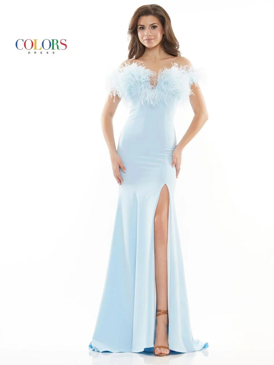 Colors Dress 2663 Size 4 Hot Pink Long Fitted Feather off the Shoulder Formal Prom Dress Slit Pageant Gown - Image 4