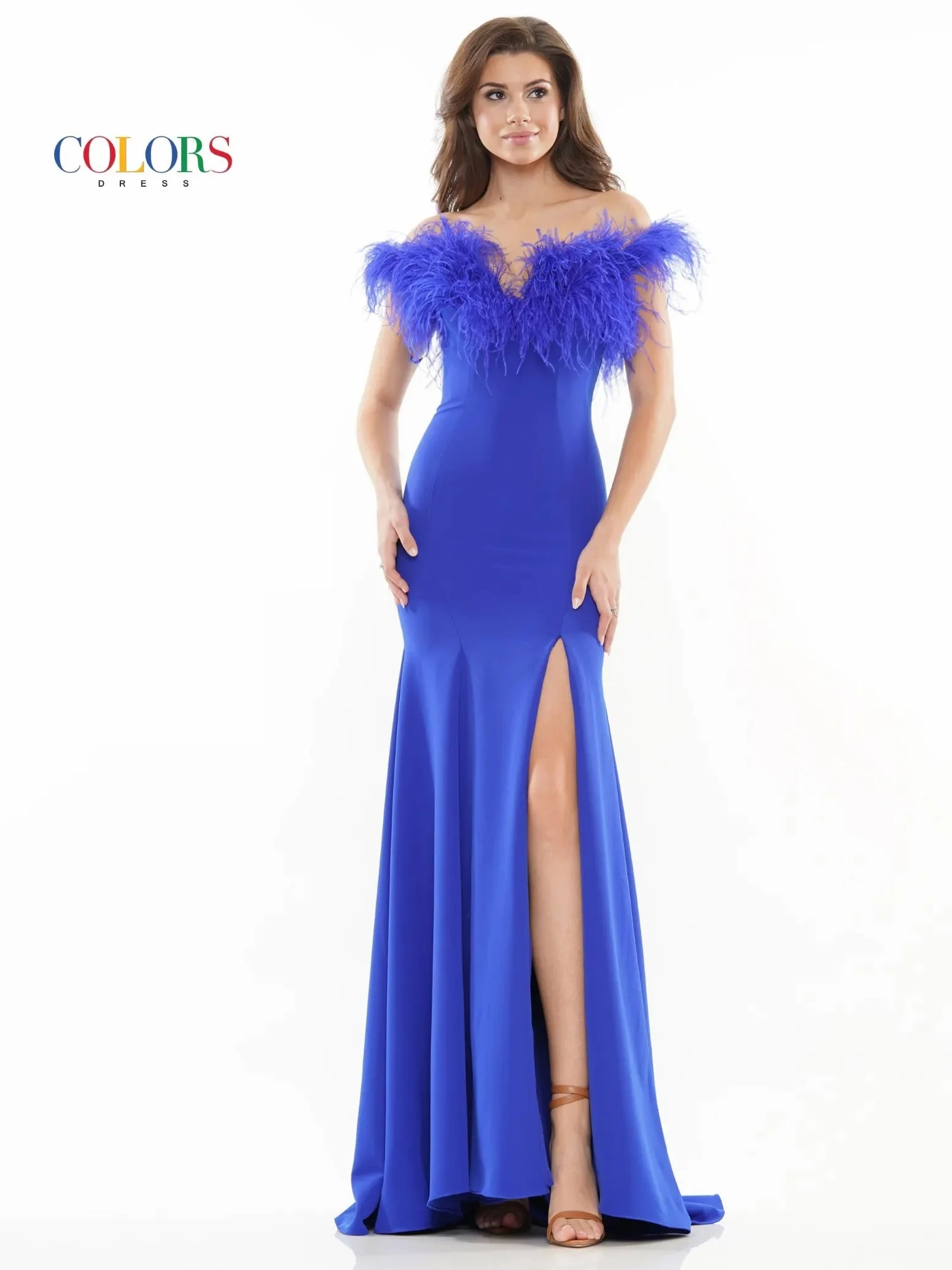 Colors Dress 2663 Size 4 Hot Pink Long Fitted Feather off the Shoulder Formal Prom Dress Slit Pageant Gown - Image 5
