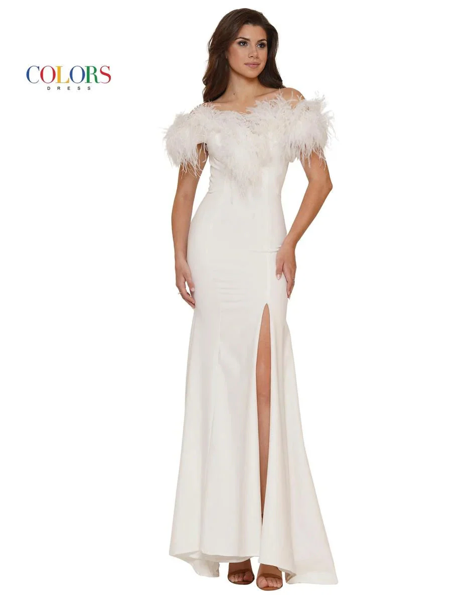Colors Dress 2663 Size 4 Hot Pink Long Fitted Feather off the Shoulder Formal Prom Dress Slit Pageant Gown - Image 6