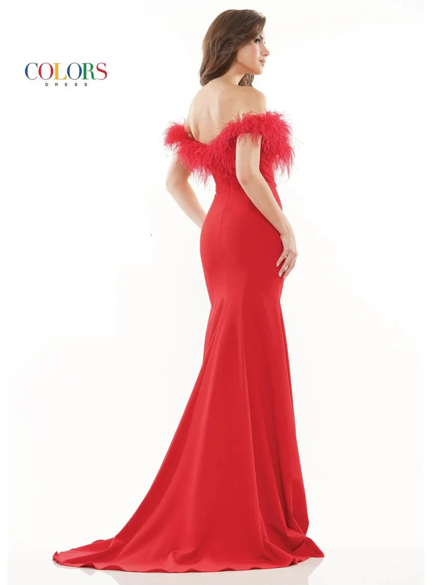 Colors Dress 2663 Size 4 Hot Pink Long Fitted Feather off the Shoulder Formal Prom Dress Slit Pageant Gown - Image 8