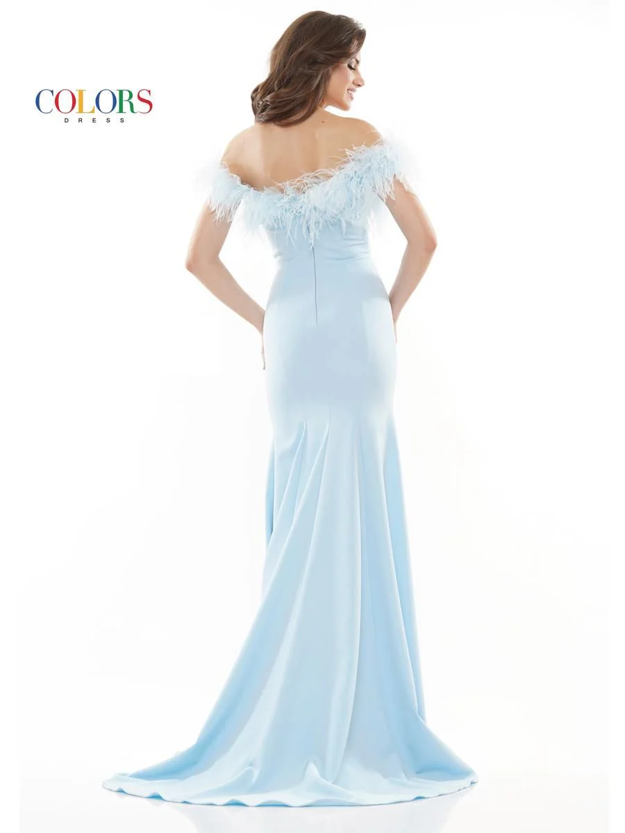 Colors Dress 2663 Size 4 Hot Pink Long Fitted Feather off the Shoulder Formal Prom Dress Slit Pageant Gown - Image 9
