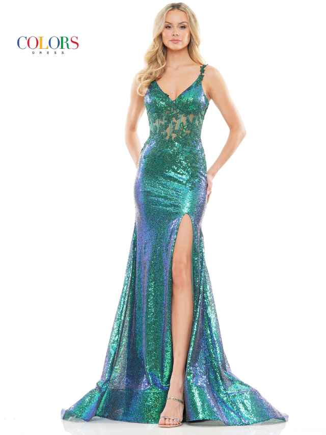Colors Dress 2848 Prom and Pageant Gown Iridescent Sequin Lace Prom Dress - Image 3