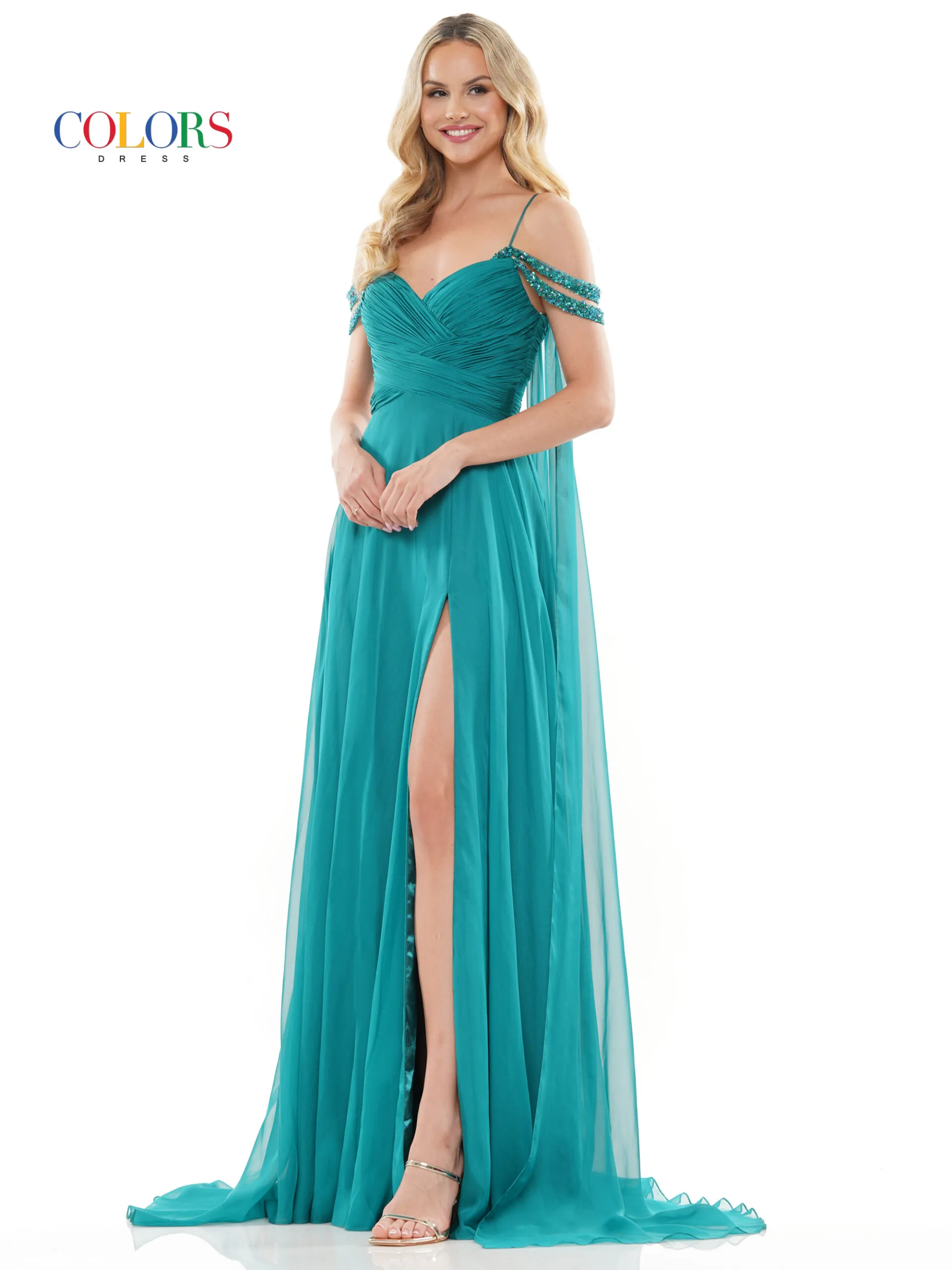 Colors Dress 3101 Size 4 Hot Pink A Line Chiffon Pageant Dress Cape Maxi Slit Prom Gown off the shoulder straps - Image 6