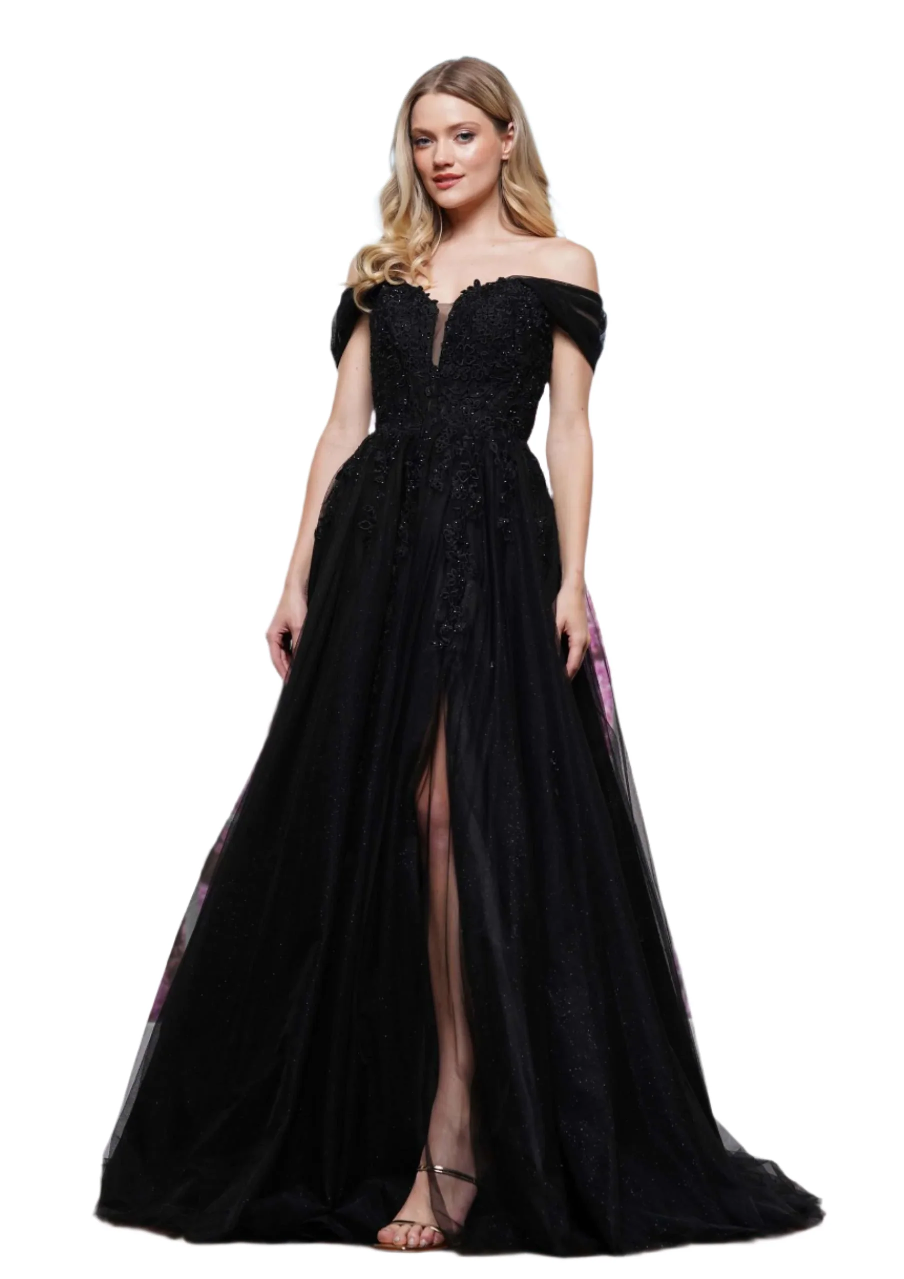 Colors Dress 3474 Shimmer Lace A Line Maxi Slit Lace Prom Dress Pageant Gown Bridal Wedding - Image 3