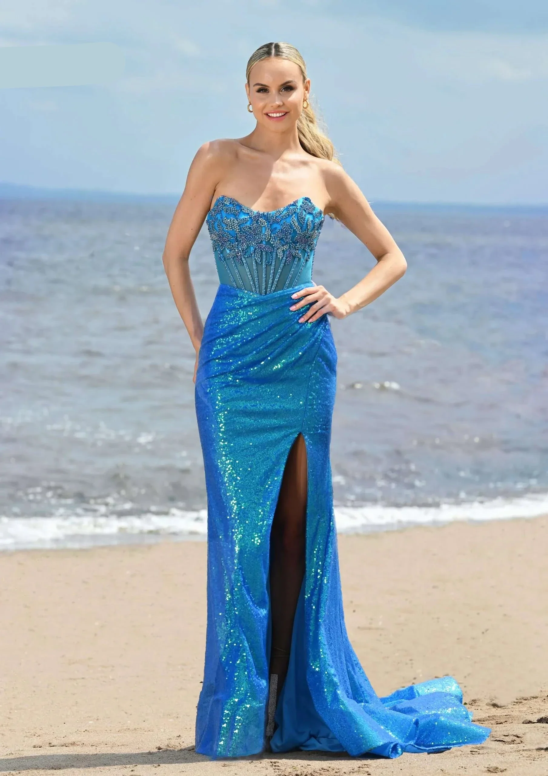 Colors Dress 3512 Long Sequin Sheer Crystal Corset Prom Dress Pageant Gown Scoop Neck - Image 6