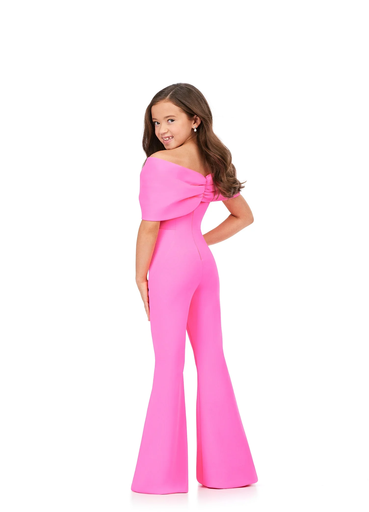 Ashley Lauren Kids 8227 Size 4 Hot Pink Scuba Jumpsuit Pageant - Image 3