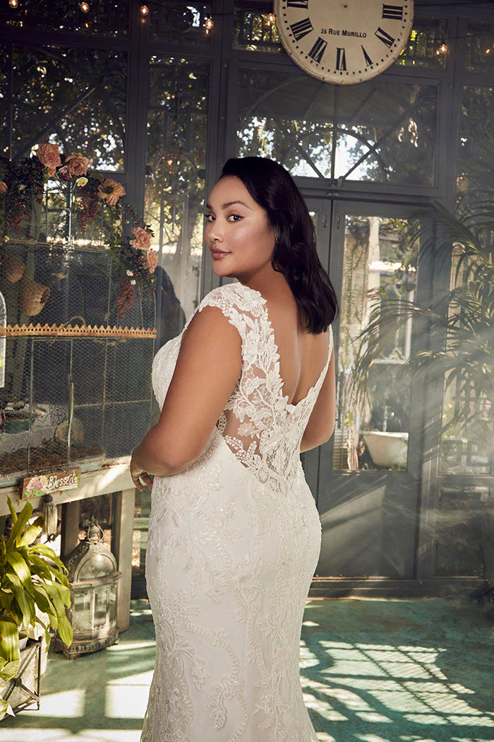 Casablanca 2485C Size 20 Romantic Chiffon Fit & Flare Plunging Neckline Low Cut Lace Back Sequin Long Wedding Gown - Image 4