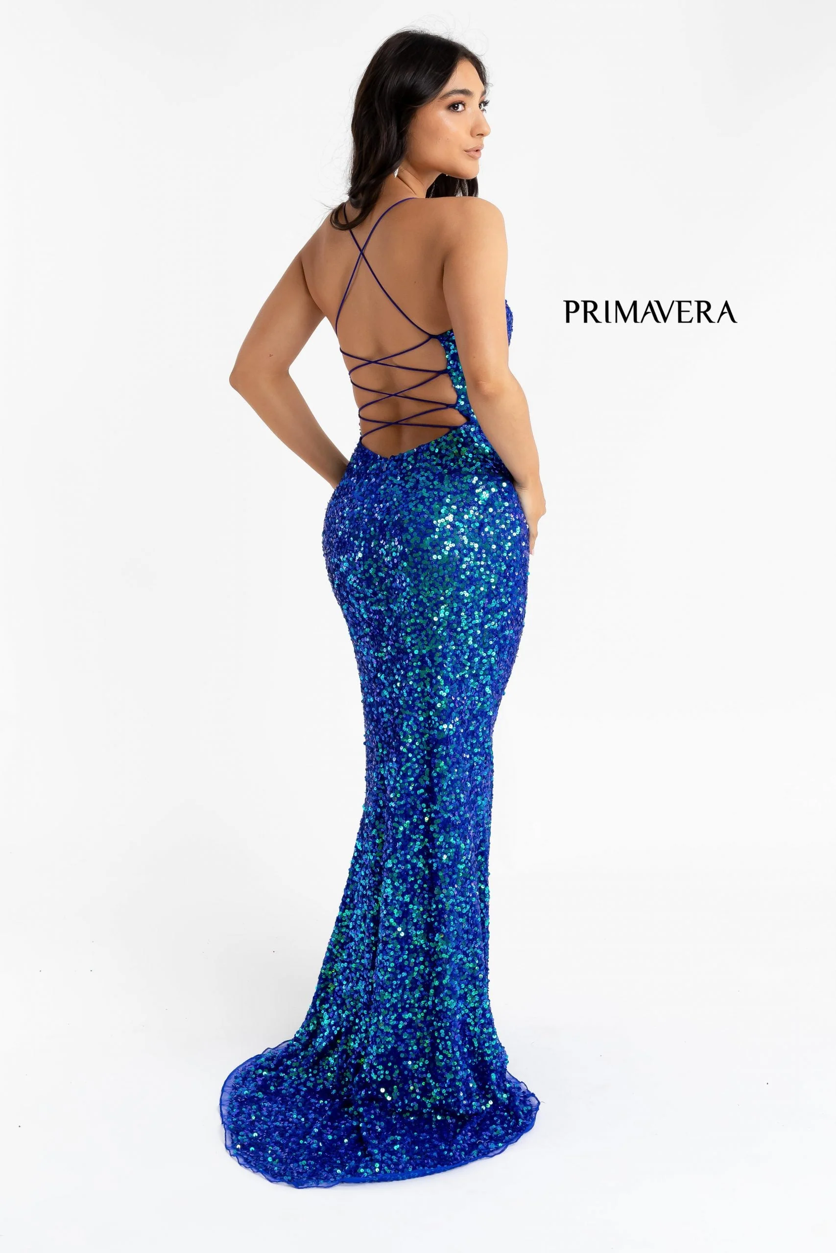 Primavera Couture 3290 Size 14 Royal Prom Dress Sequins Backless - Image 4