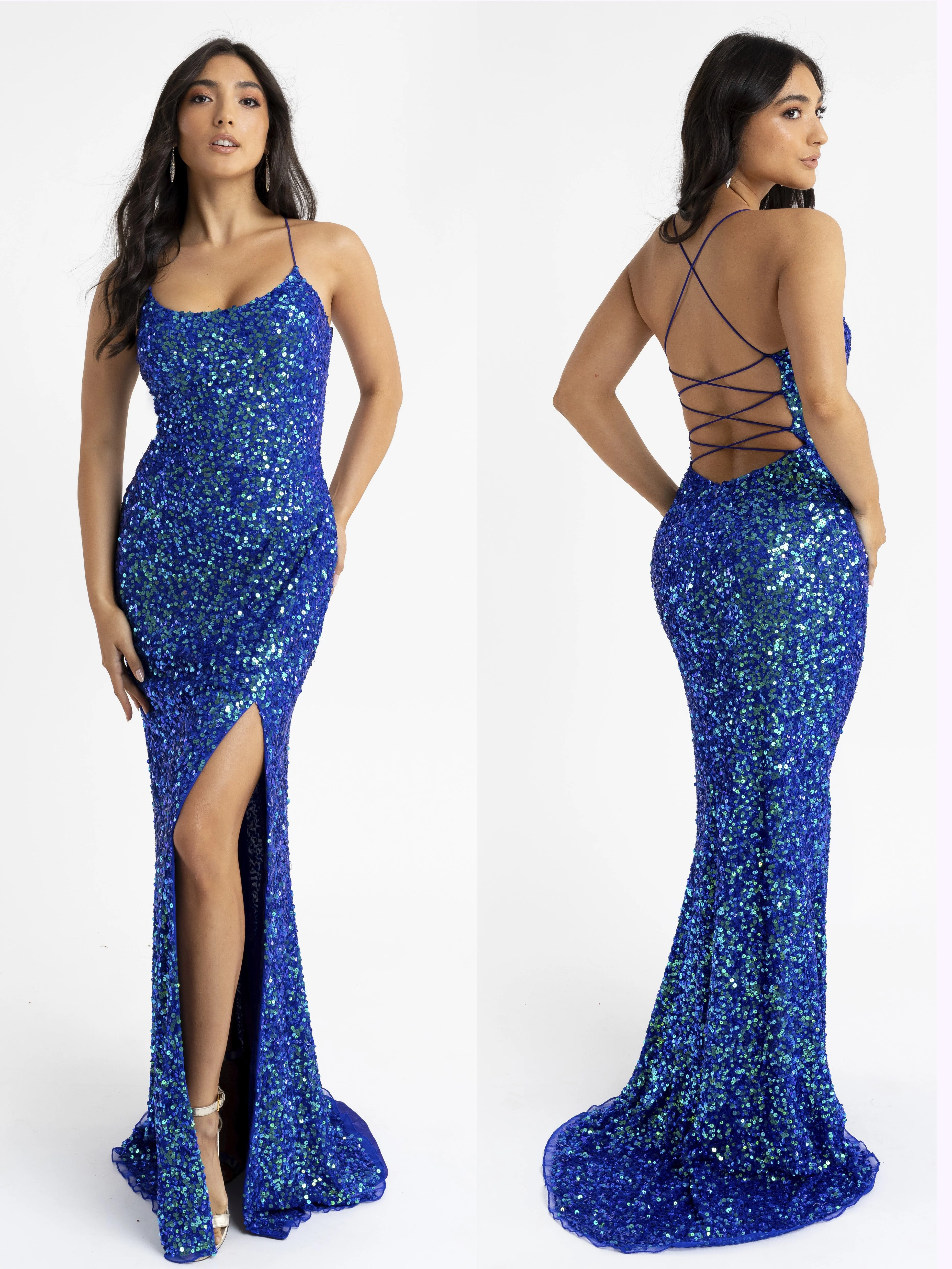 Primavera Couture 3290 Size 14 Royal Prom Dress Sequins Backless - Image 9