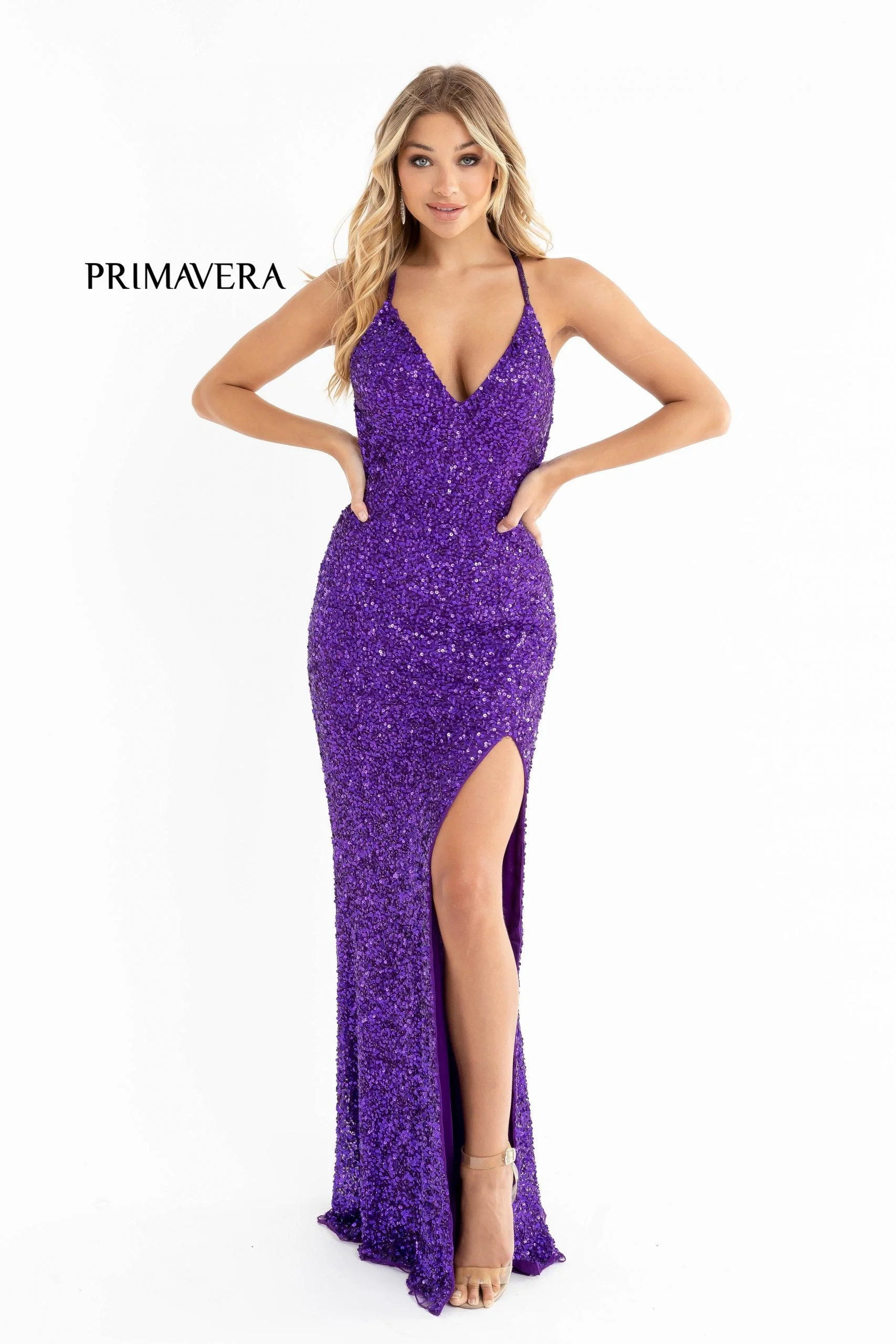 Primavera Couture 3291 Size 2 Purple Prom Dress Sequin Backless