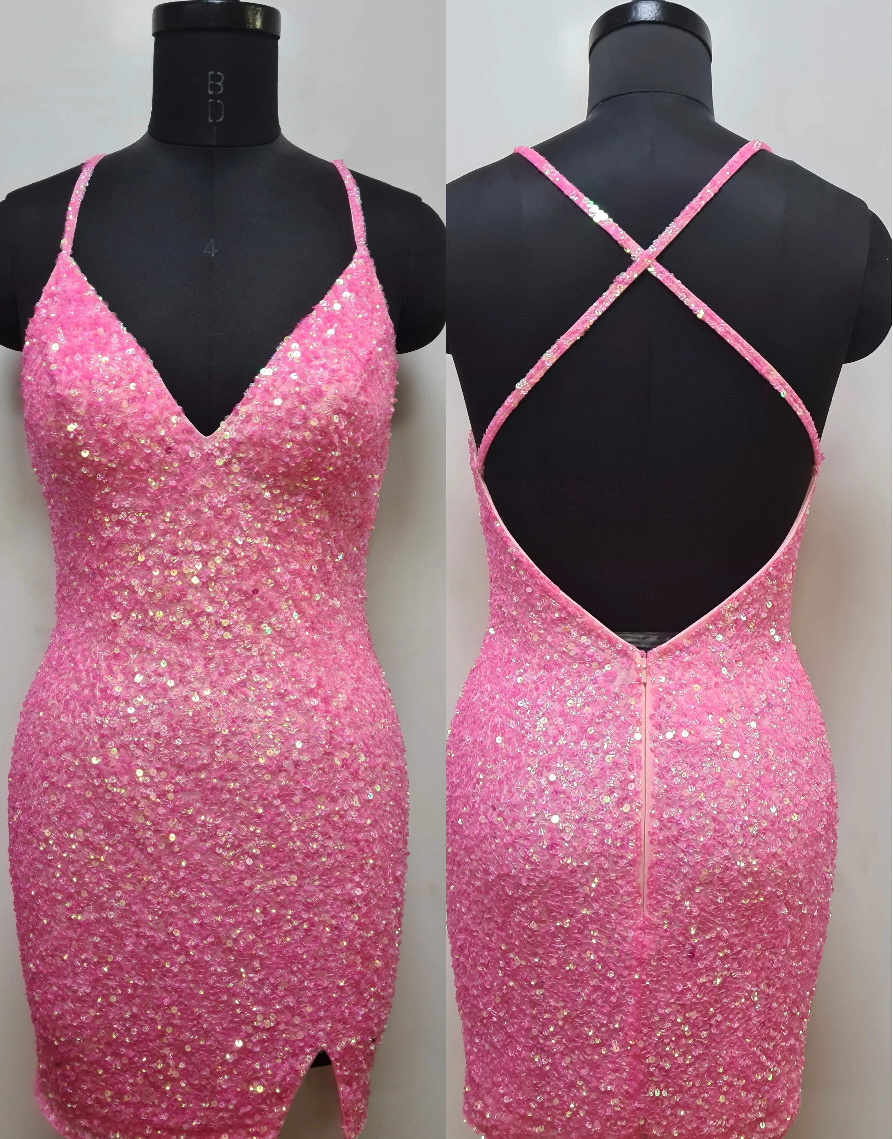 Primavera Couture 3900 Size 10 Jade Cocktail Dress Sequin Cross Back V-Neck Slit Short Homecoming Cocktail Dress. - Image 7