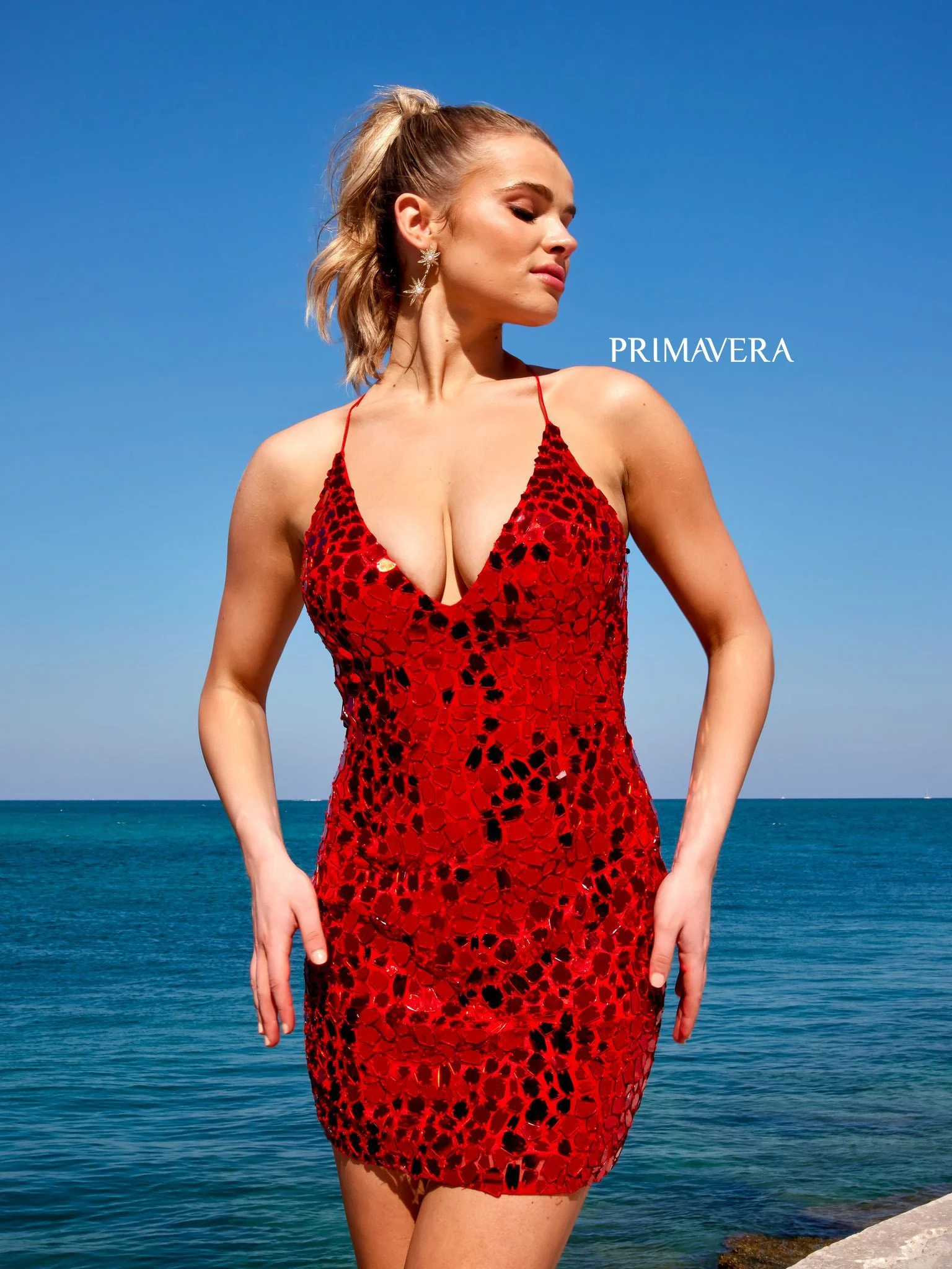 Primavera Couture 4056 Size 8 Gold Cut Glass Cocktail Dress Open Tie Back V-Neck Mirror Homecoming Dress - Image 9