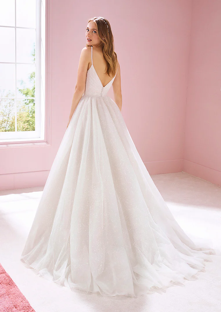 White One Bridal NICKI Size 16 Pronovias Wedding Dress Shimmer Tulle Princess V Neck Gown - Image 3
