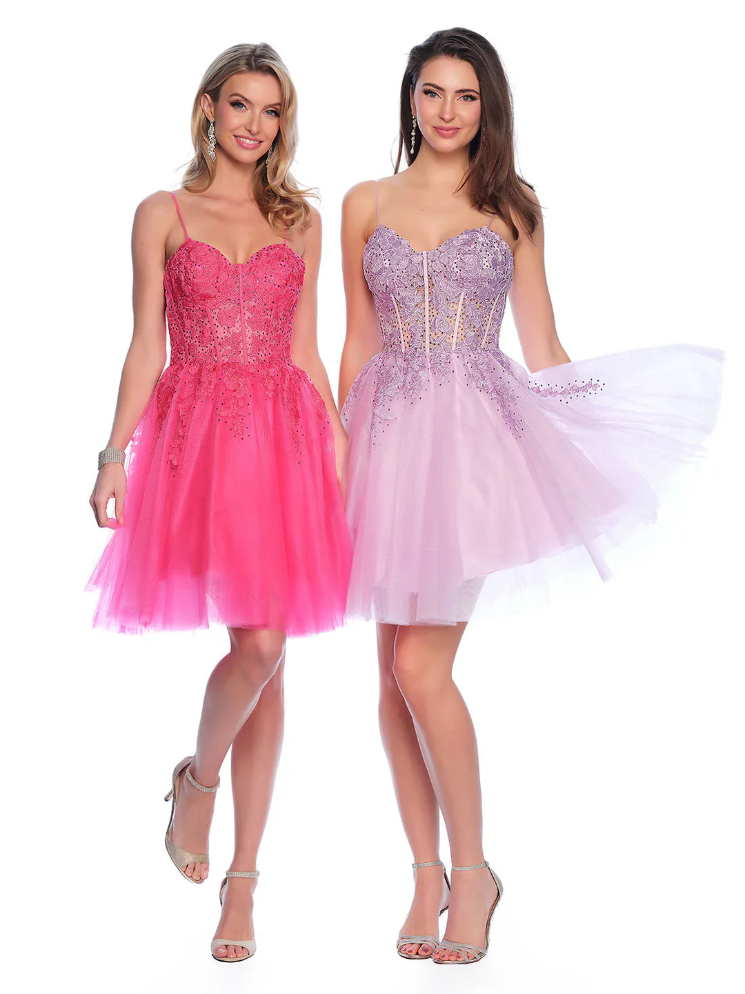 Dave & Johnny 11206 Size 12 Fuchsia Short Homecoming Dress Sheer Lace Bodice A Line Flare - Image 2