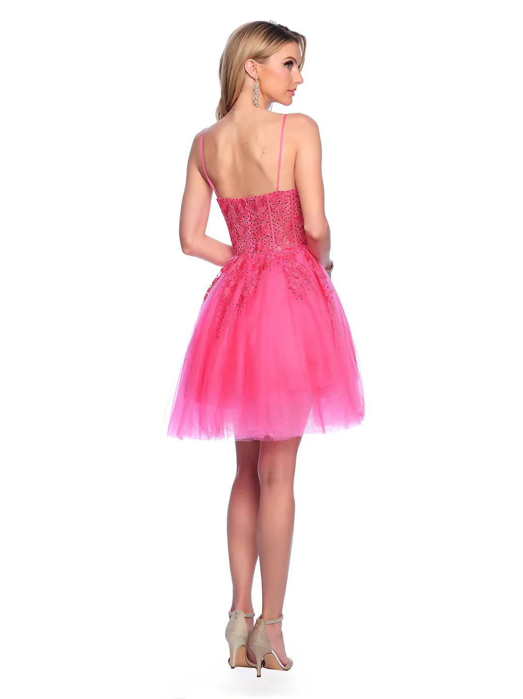 Dave & Johnny 11206 Size 12 Fuchsia Short Homecoming Dress Sheer Lace Bodice A Line Flare - Image 3