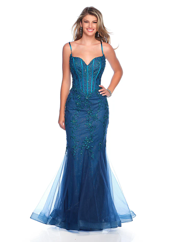 Dave & Johnny 11511 Shimmer Lace Mermaid Corset Prom Dress Formal Fit & Flare Gown