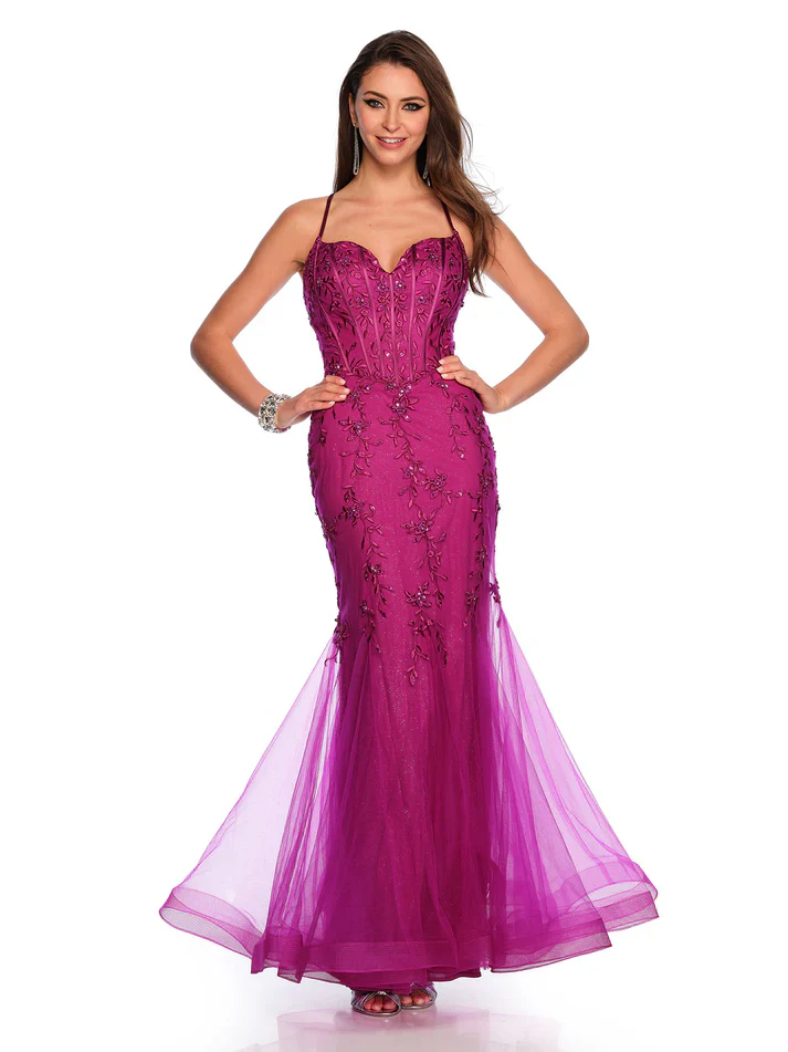 Dave & Johnny 11511 Shimmer Lace Mermaid Corset Prom Dress Formal Fit & Flare Gown - Image 3