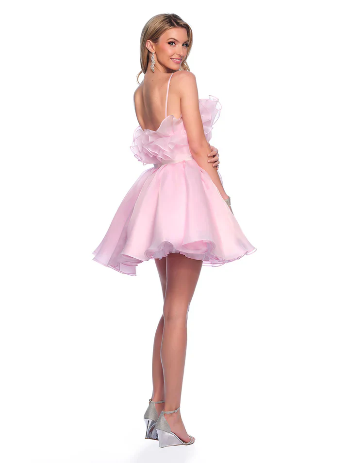 Dave & Johnny 11730 Size 12 Pink Ruffle Homecoming Dress Cocktail Flare Babydoll Ribbon Gown - Image 2