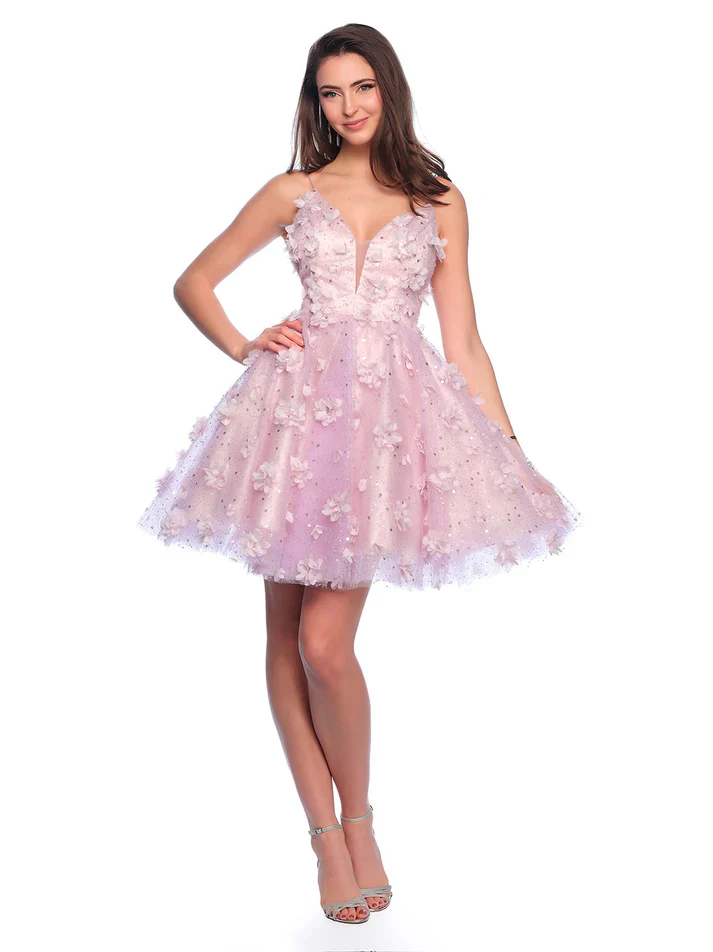 Dave & Johnny 11751 A Line 3D Flower Homecoming Dress shimmer Cocktail Gown Sheer