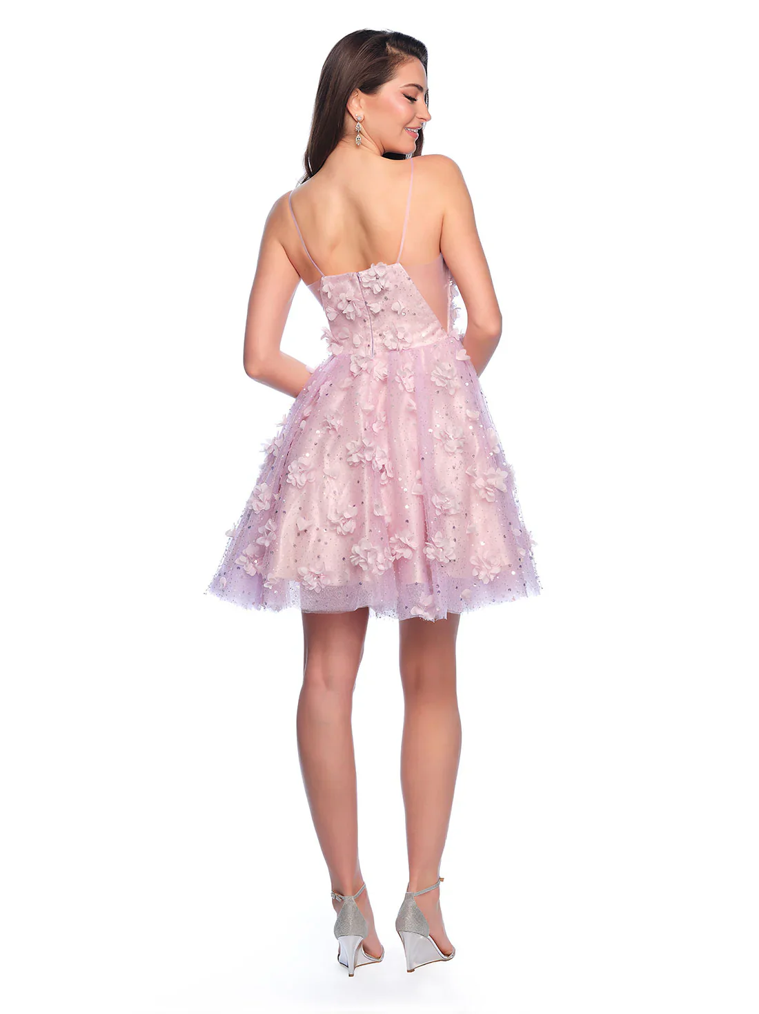 Dave & Johnny 11751 A Line 3D Flower Homecoming Dress shimmer Cocktail Gown Sheer - Image 2