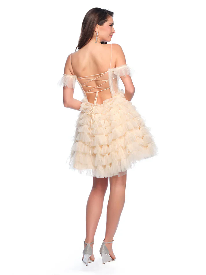 Dave & Johnny 11754 Size 14 BLACK Homecoming Dress Sequin Layer Tulle Short  Off the Shoulder - Image 2