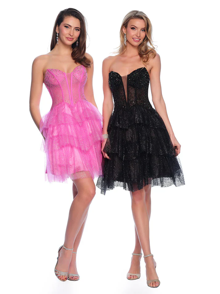 Dave & Johnny 11878 Size 0, 6 Pink Short Glitter Layer Sheer Corset Homecoming Dress A Line Cocktail Gown