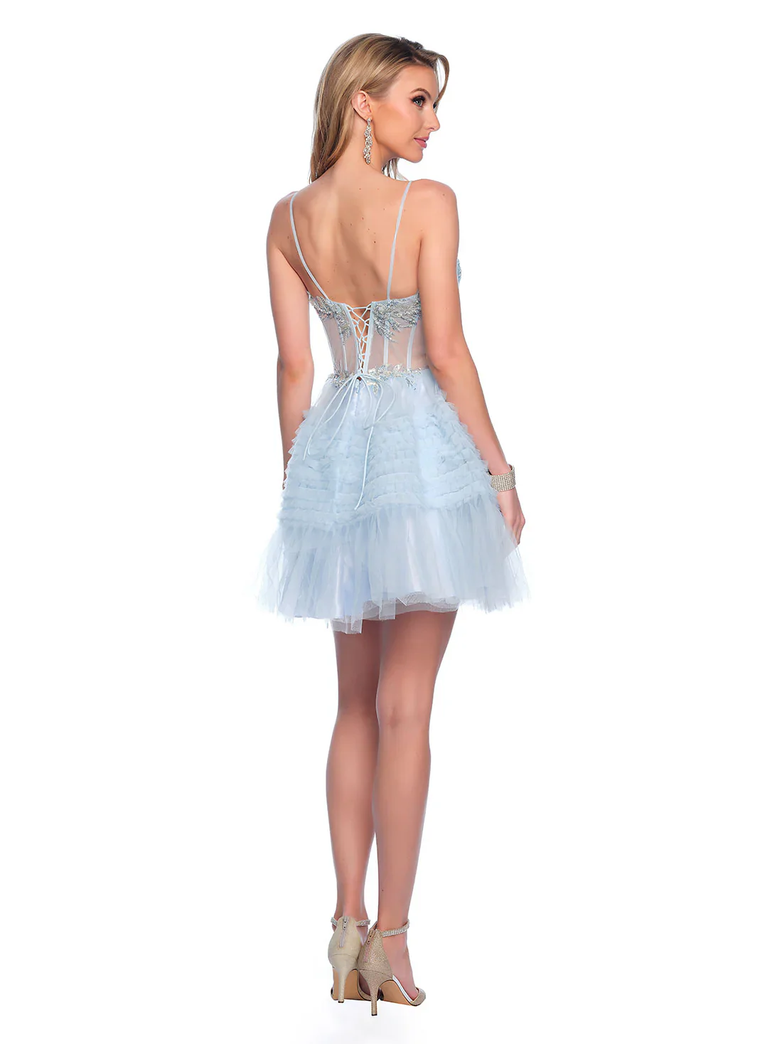 Dave & Johnny 11888 Sheer Corset Ruffle A Line Homecoming Dress Sequin Cocktail Gown Layered - Image 2