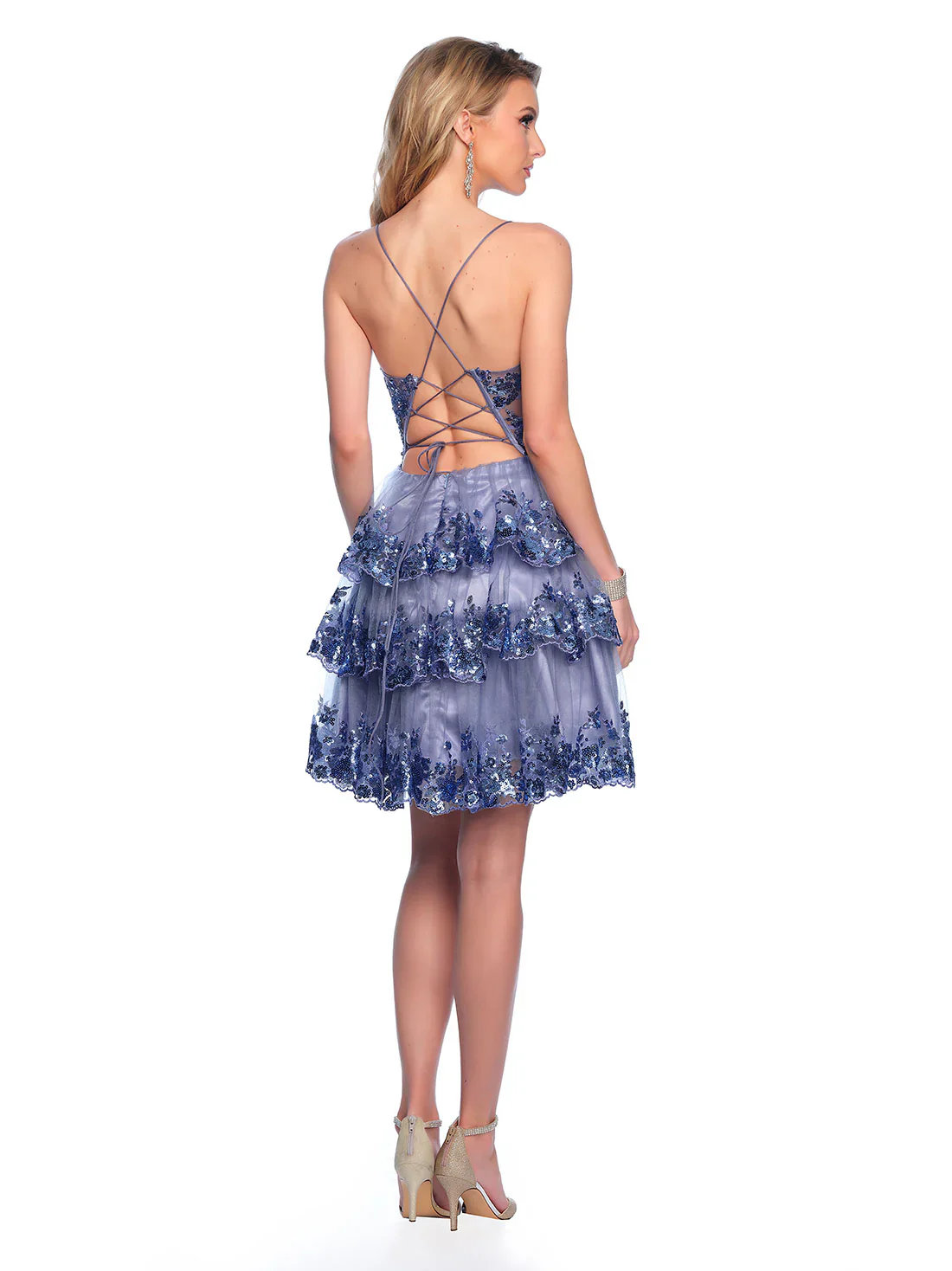 Dave & Johnny 11961 Asymmetrical Ruffle Sequin Homecoming Dress Sheer Corset Cocktail Gown - Image 2