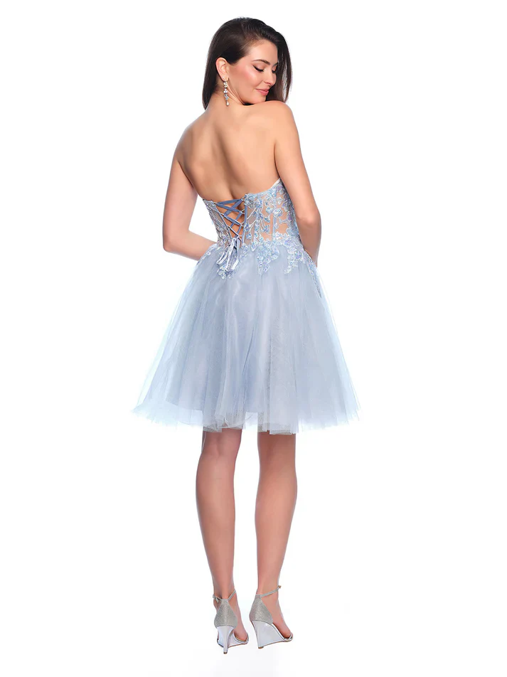 Dave & Johnny 11973 Size 0, 14 Ice Blue Sheer Corset Lace Shimmer Homecoming Dress 3D Floral A Line Cocktail Gown - Image 2