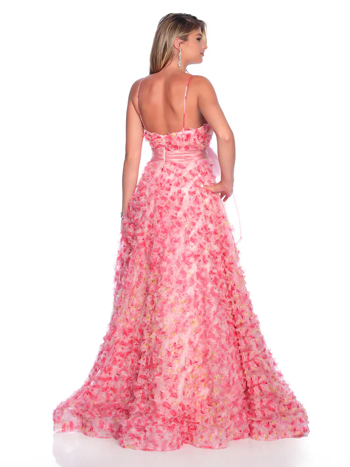 Dave & Johnny 12136 Size 2 Pink Print Pleated Ruffle Prom Dress Bow Floral Print A Line Ballgown Formal - Image 2