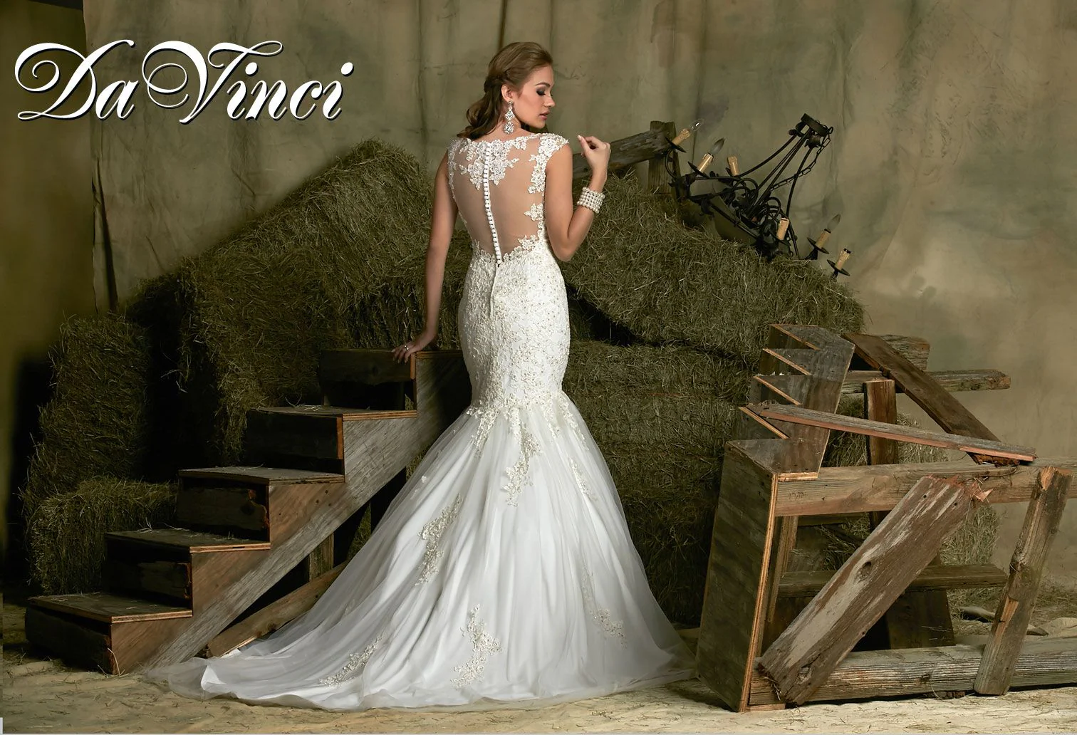 Davinci Bridal 50330 SZ 12 Lace Mermaid Wedding Dress Bridal Gown Sheer Back - Image 4