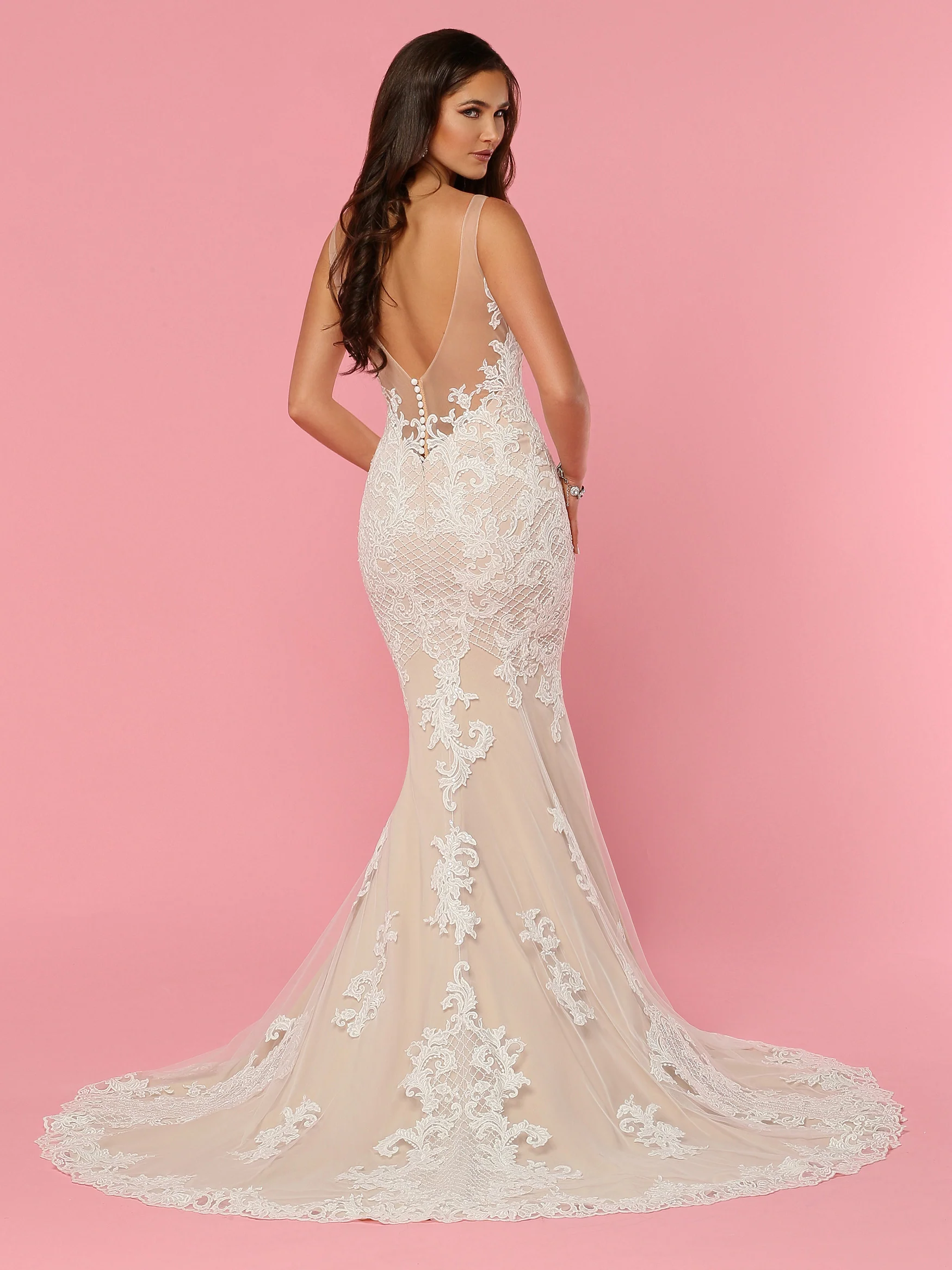 Davinci Bridal 50445 Embellished Lace Mermaid Wedding Dress Plunging Sheer Neckline - Image 2